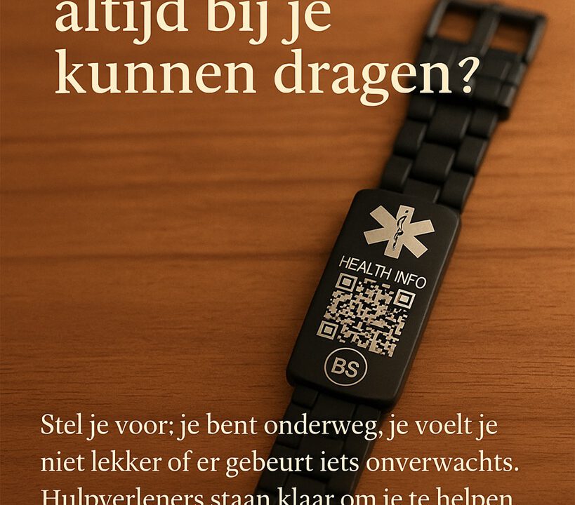 BeSafeCharm armband met QR-code om medische gegevens altijd veilig en snel beschikbaar te maken in noodsituaties