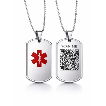 QR medische ID ketting van RVS met medisch logo en scanbare QR code