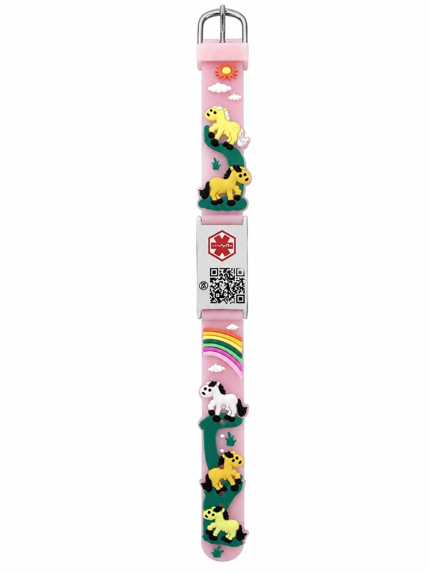 BeSafeCharm medische QR kinderarmband met paardjes inclusief online medisch profiel